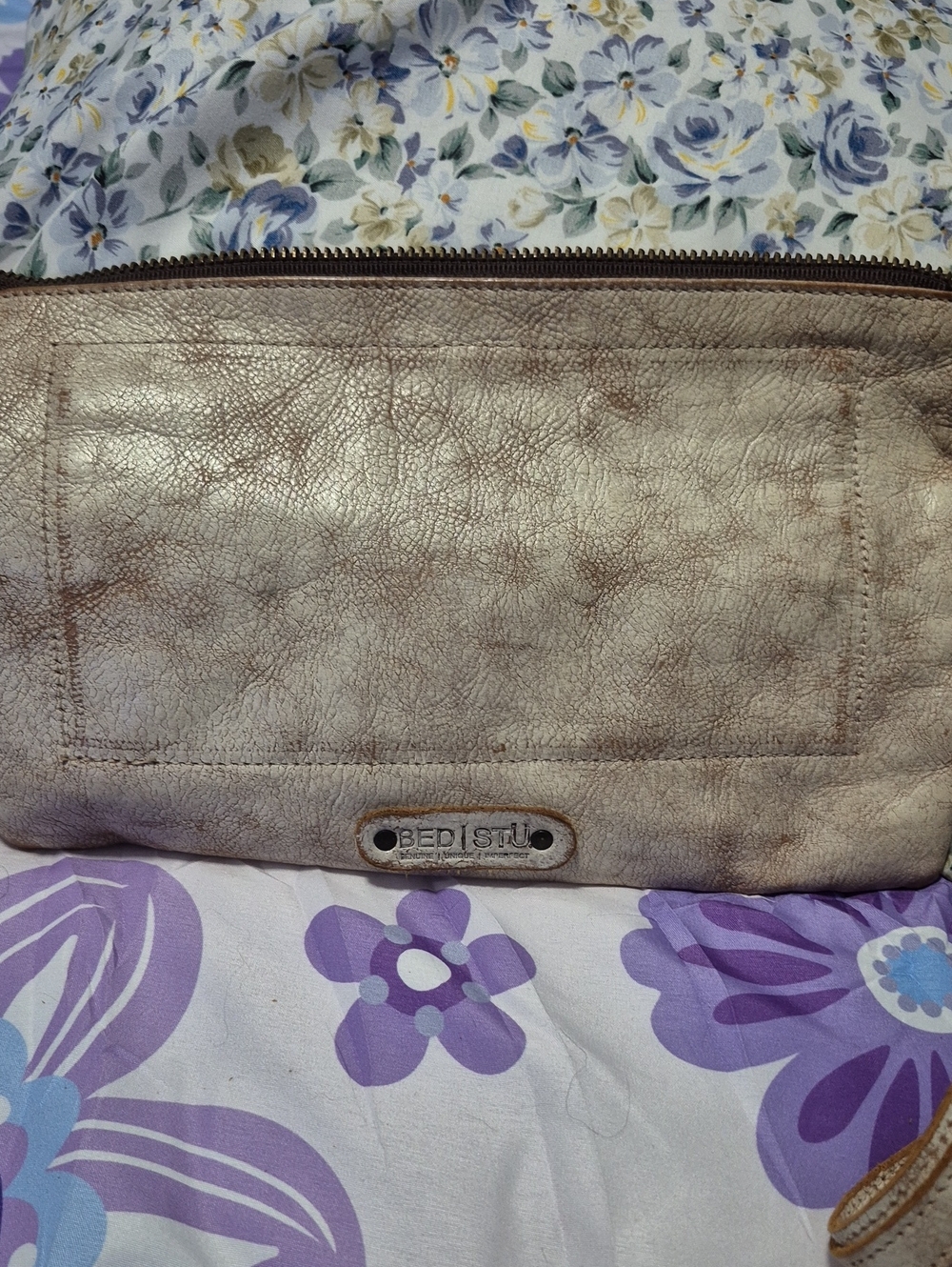 BED|STU Metallic Taupe Leather Wristlet Clutch